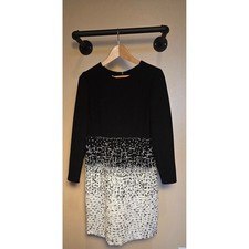 Oscar De La Renta long sleeve black and white mid length dress women's size 8