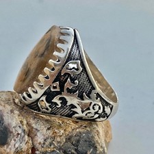 925 sterling Silver mens ring yemeni aqeeq picture agate                  