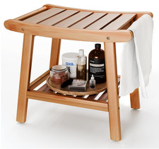 Bamboo Shower Stool Bench,Shower Chair for Inside Shower with Storage Shelf