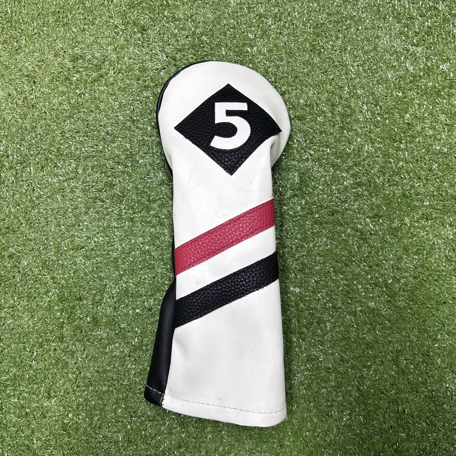 Majek Retro Golf #5 Fairway Wood Headcover White Red Black Vintage Leather Style