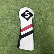 Majek Retro Golf #5 Fairway Wood Headcover White Red Black Vintage Leather Style