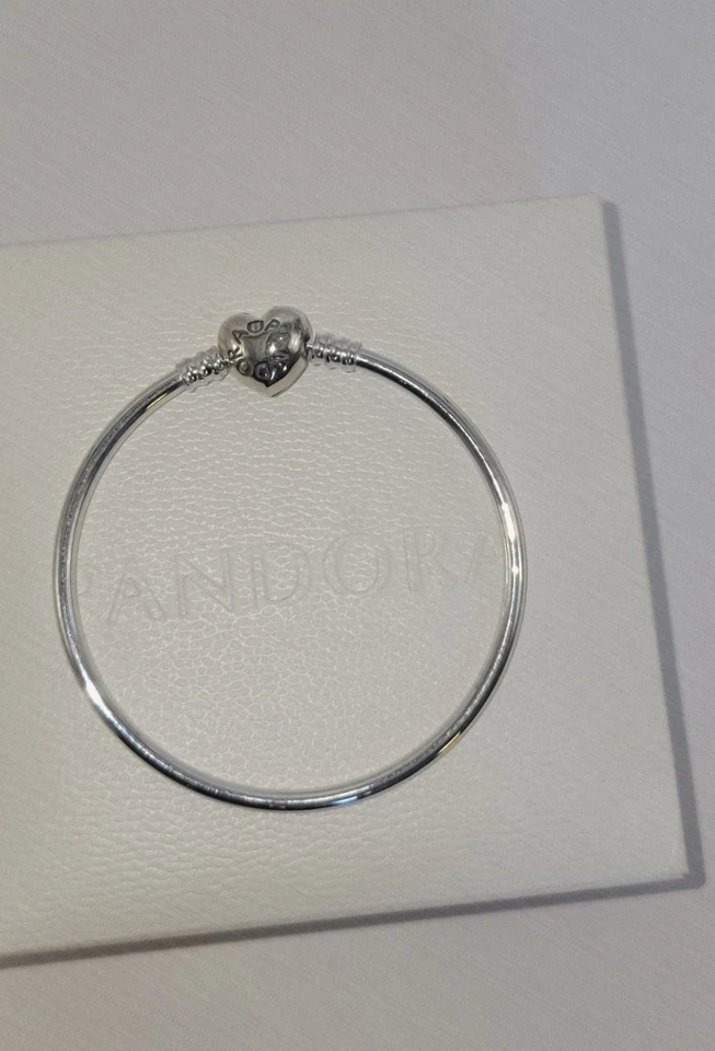 Authentic Pandora Sterling Silver Moments Heart Bangle Bracelet 6.7, 7.5 & 8.3 - Image 3 of 4