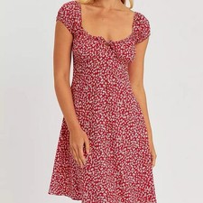 Women’s Forever 21 Red Mini Baby Doll Short Sleeve Floral Relaxed Dress Size S