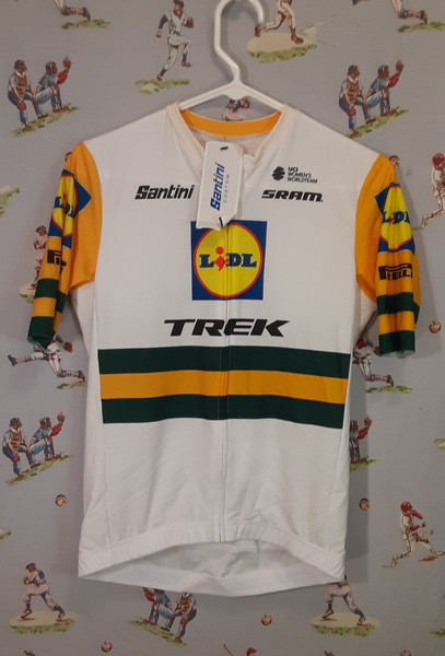 NUEVO CON ETIQUETAS 🚲 Camiseta deportiva oficial de ciclismo Santini Trek-Lidl de manga corta para mujer pequeña UCI
