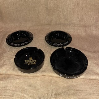 Vintage Las Vegas Black Ashtray Lot 4. 2 Aladdin Vegas Hilton Trump castle.