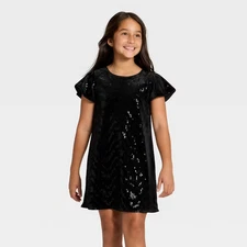 Girls' Short Sleeve Sequin Velvet Dress - Cat & Jack Black L