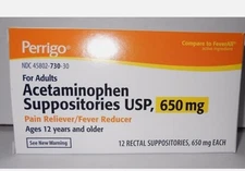 Perrigo Acetaminophen Suppositories 650mg 48 Ct -Expiration Date 04-2028