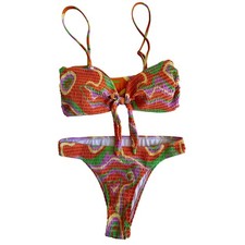 Unbranded Smocked Bikini Set Multicolor Psychedelic Retro Festival Large