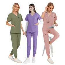 Stretchy Unisex Scrub Set Top  Pants Ideal for Healthcare Professionals