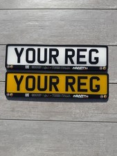 X2 Fiat Abarth Number Plate Frames UK Black White Logo Front Rear Set