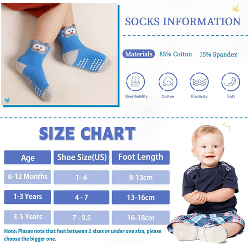 12 Pairs Baby Toddler Anti-Slip Socks Boys Non Skid Cotton Crew Cartoon Grips - Picture 4 of 12