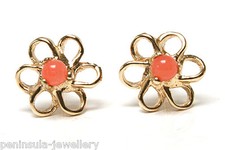 9ct Gold Coral Studs Daisy earrings Gift Boxed Made in UK