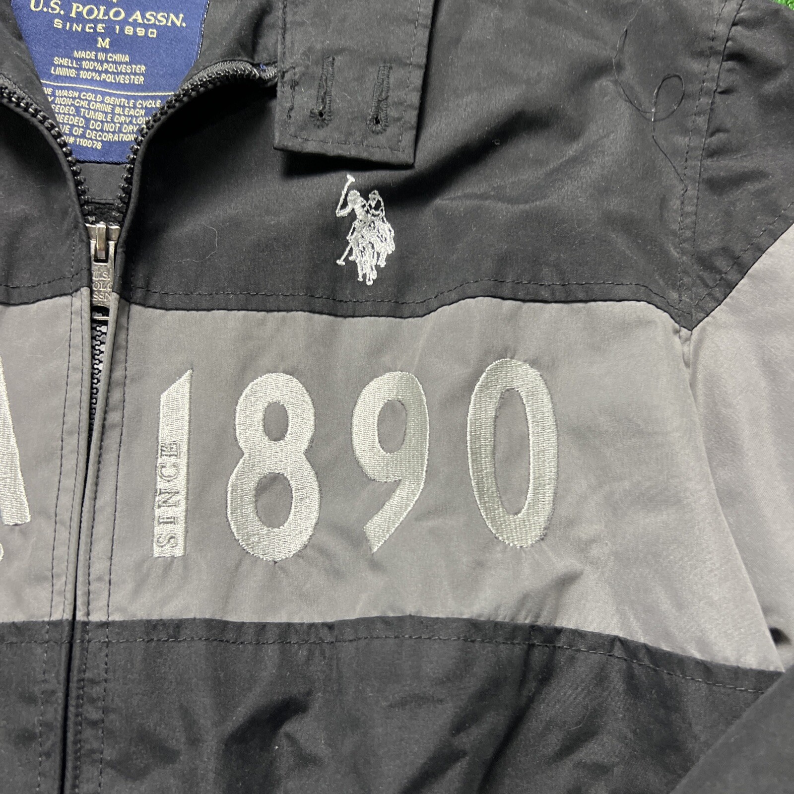 Rare US Polo Assn. USPA 1890 Black Bomber Jacket Black Gray Size Medium image 6