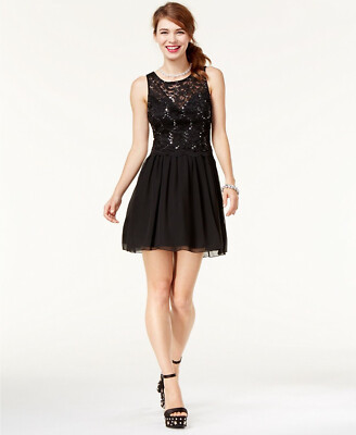 Robe Sequinée Noire Speechless - Taille 10 - Occasion Très Bon état - Sans Manches - Idéale Soirée
