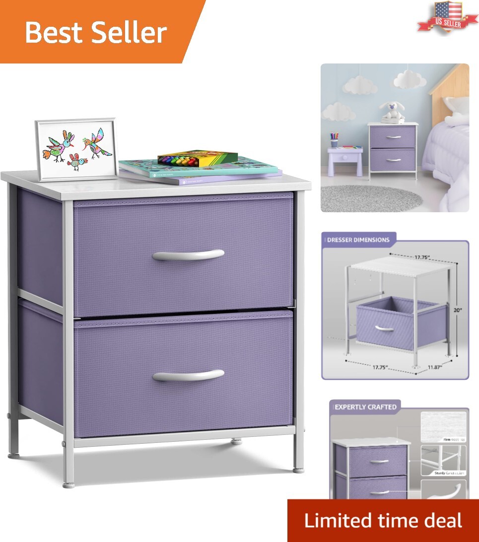 Sturdy & Stylish Nightstand with Wood Top and 2 Drawers, Compact Size 11.87