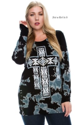 New VOCAL PLUS SIZE AZTEC BLACK BLUE TIE DYE CRYSTAL CROSS WESTERN SHIRT 1X USA