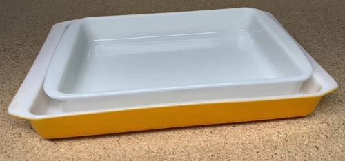Vintage Pyrex # White 232 & 933 Orange Tangerine Lasagna Cake Pan