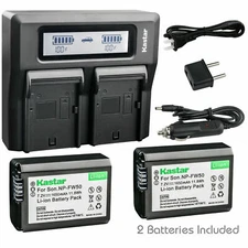 Kastar DUAL LCD Ultra Fast Charger 2 Batteries for Sony NP-FW50