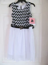 NWT Girl's Amy's Closet Black,White Sheer Sleeveless Dress w/black belt sz 6