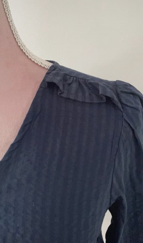 Brand New Mango Blue V- Neck Blouse Size M (10) Sustainable Fabric Pretty Style - Picture 2 of 10