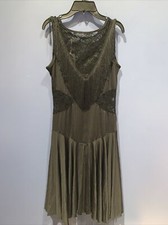 Womens Large Black Dress, Lace Fringe Stretch NEW, Sheer At Waist