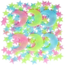 Glow in The Dark Stars 3D Star Stickers & 6 Glowing Moons with Adhesive Pads