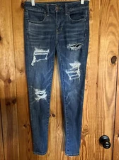 American Eagle Women Sz 4 Outfitters Stretch Super High-Rise Distressed Jegging