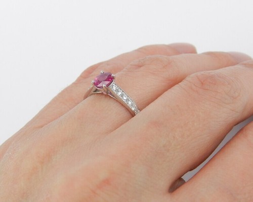 2.50 Ct Oval Cut Lab Created Ruby Solitaire Ring 14K White Gold Plated Silver - Picture 6 of 9