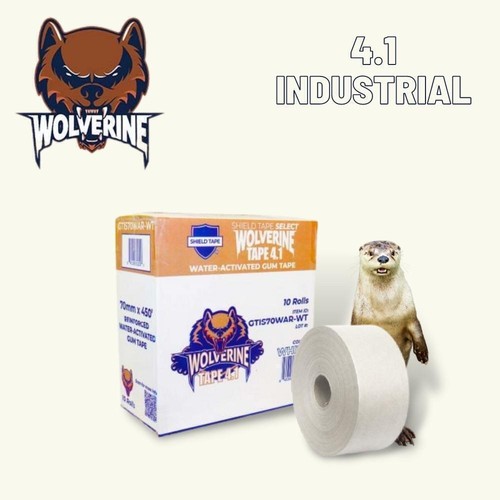 10 Rolls Wolverine Water Activated White Kraft Gummed Packing Tape 70Mm x 450' - Picture 4 of 8