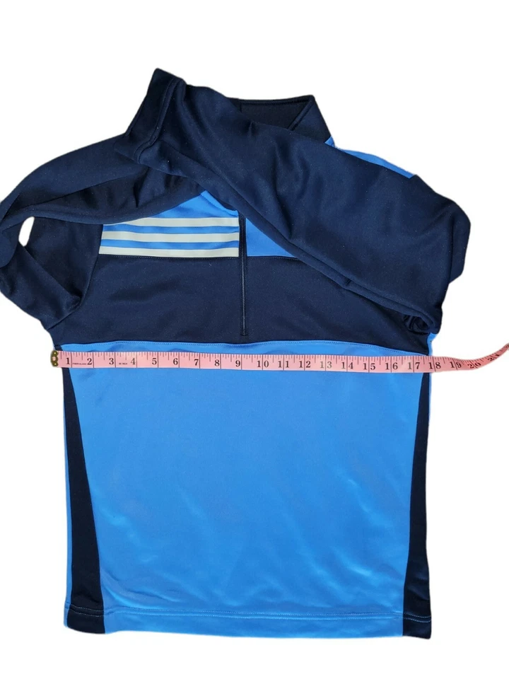 Boy's Adidas Blue  1/4 Zip Pullover Track Athletic Shirt Sz M - Image 3 of 4