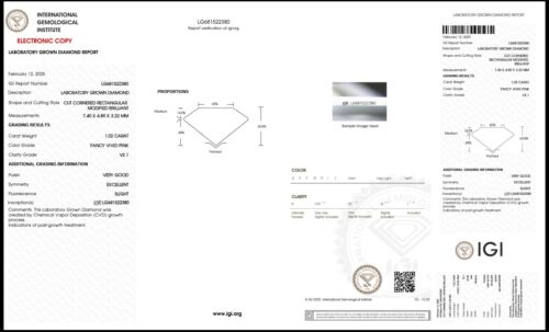 1,02 diamante radiante coltivato in laboratorio per anello di fidanzamento IGI fantasia rosa vivo VS1 - Foto 4 di 11