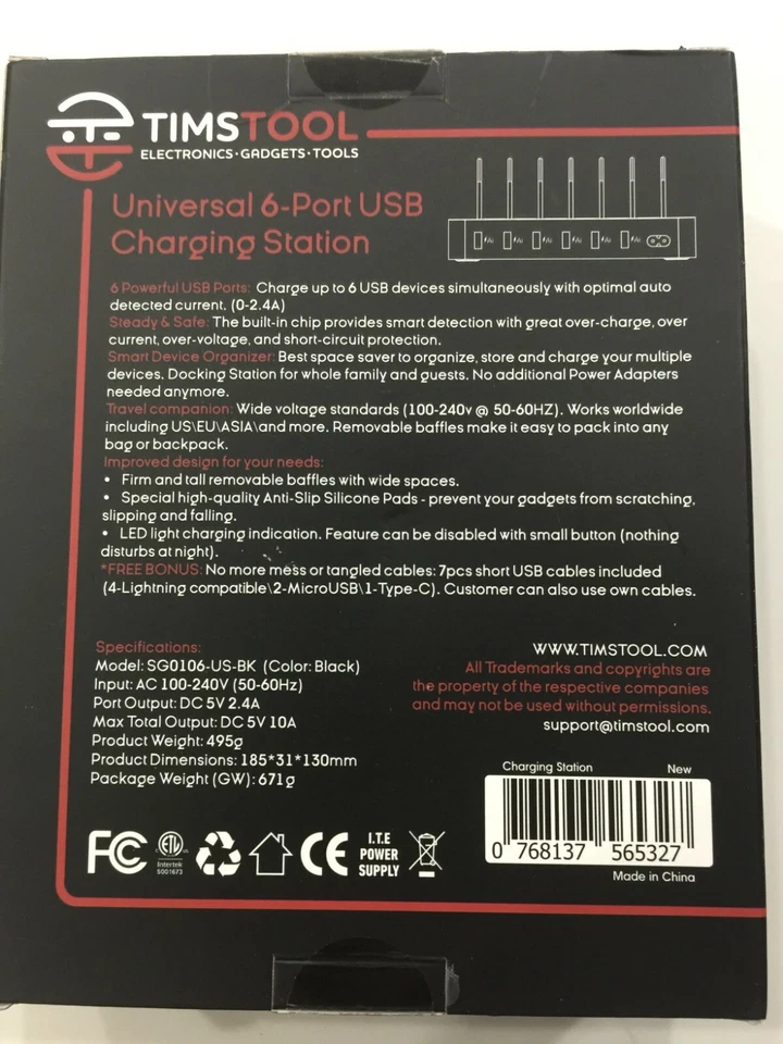TIMSTOOL 6 USB Charging Station For Multiple Devices -No Buzz - LED indicatio... - Image 2 of 4
