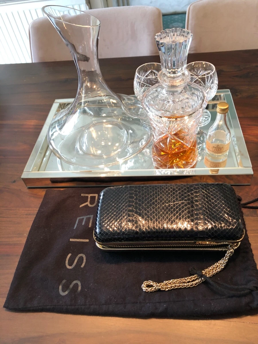 Reiss hard case evening clutch in snakeskin black with bust bag