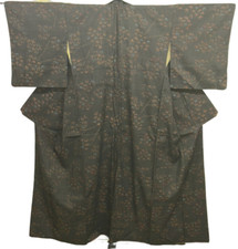 Japanese Vintage Kimono Silk black Tsumugi Expensive Tradition Heigh 60.62in