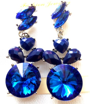 Boucles D'oreilles Strass Bleu Sur Métal Or - Sans Nickel, Neuf Avec étiquettes