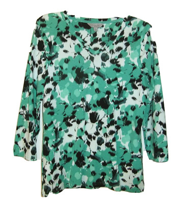 Amber Sun Collection Womens Sz S Green Stretch Knit Top 3/4 Sleeve