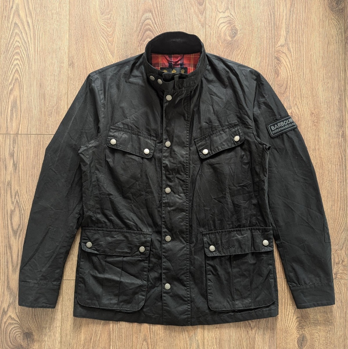 Barbour Enfield International Wax Jacket Size M Black Waxed Cotton