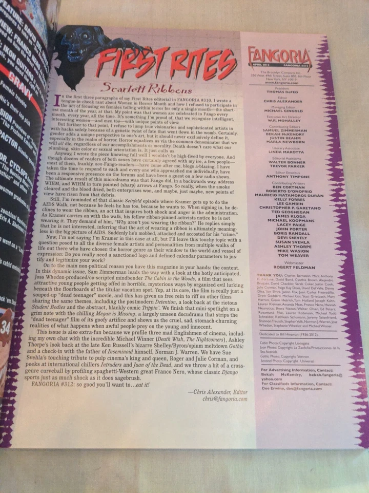 Fangoria Magazine #312 Cabin in the Woods Juan of the Dead Gothic 2012 - Image 3 of 3