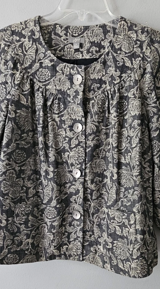 Chaqueta de lino Jill para mujer talla S negra beige cachemira floral manga 3/4 Blazer Foto 2 de 4