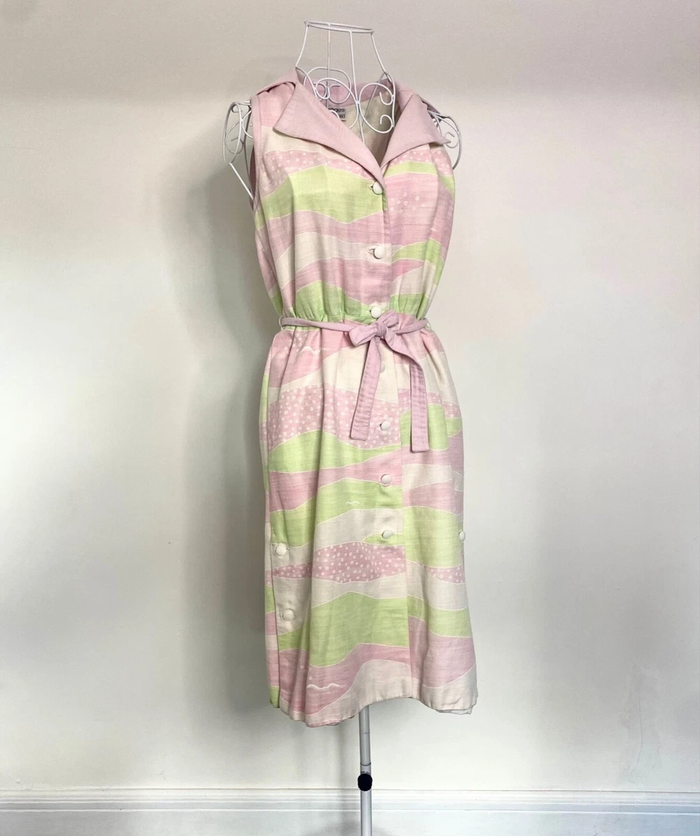 Robe Vintage Courrèges - Taille 34 - Couleurs Blanc Rose Bleu - Style Trapèze - Occasion TB