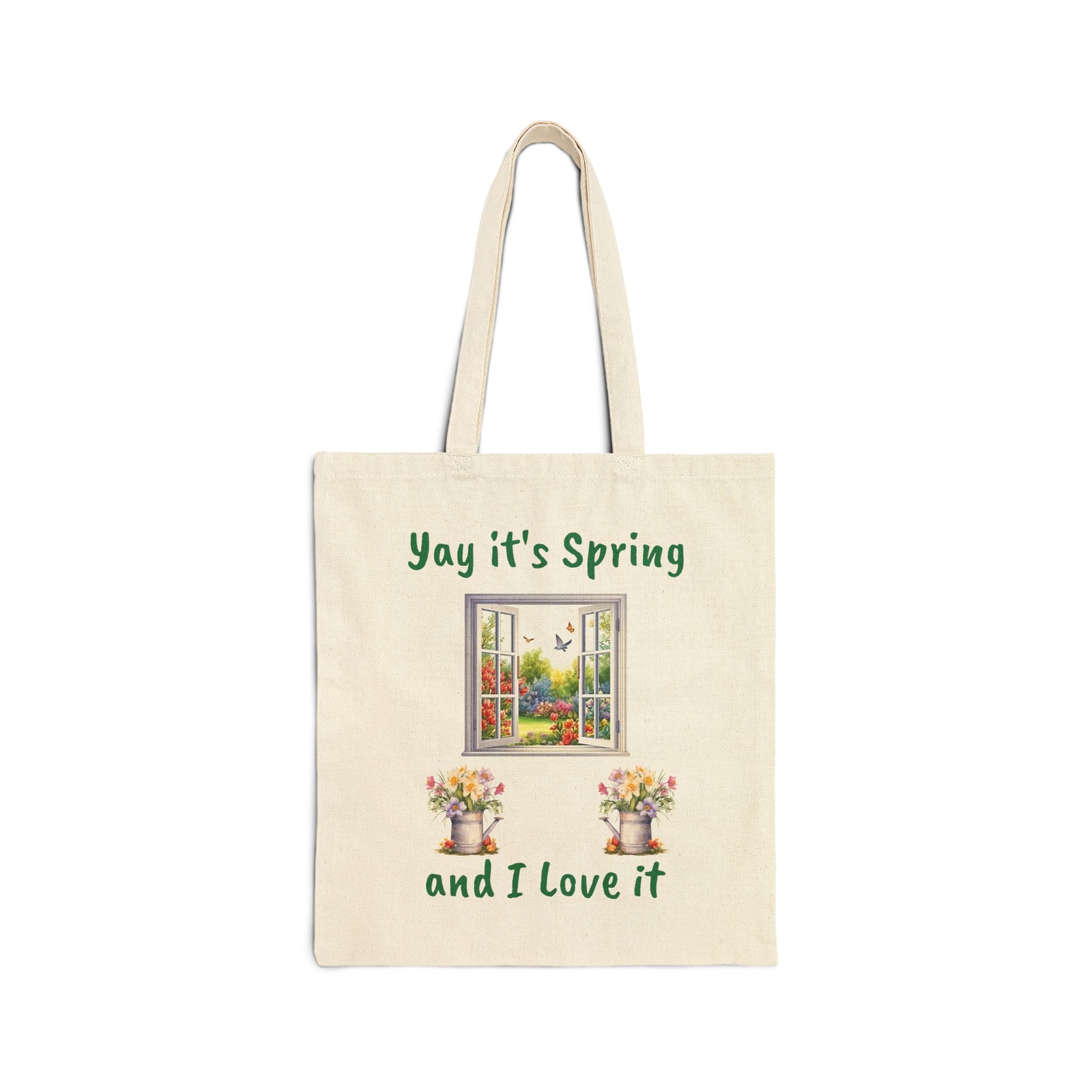 Spring Cotton Canvas Tote Bag 15x16 - Fun & Lightweight