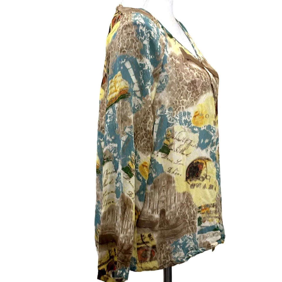 Túnica de seda Couture by Cabernet amarillo/bronceado/azul, grande, tropical, playa, vacaciones Foto 2 de 4