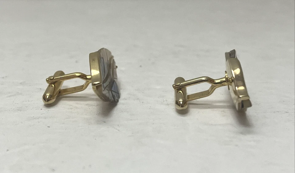 Juego de 2 gemelos Swank Mid Century abulón ovalados tono dorado accesorios Foto 4 de 4