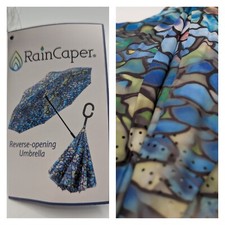 Umbrella Reverse Opening Hands Free C Handle 48" Tiffany Clematis Rain Capers