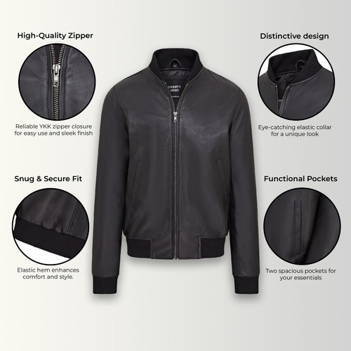 Men's Varsity Leather Bomber Jacket Casual 100% Soft Lamb Nappa MA-1 - Picture 3 of 26