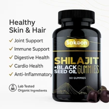 Pure Shilajit Gummies with Black Seed Oil - Energy Boost, Immune Support - 60Pcs