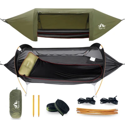 NIGHT CAT Premium Hängematte mit Moskitonetz Outdoor 1 Personen Ultraleicht Camping DE