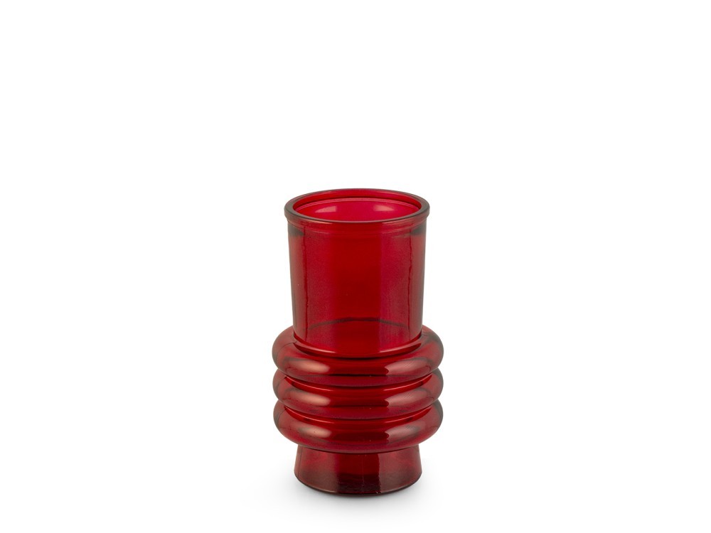 H&H Geometric Vase In Recycled Glass Red 17 Cm
