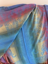 Pashmina 100 Cashmere Pink/Blue Elephant Print Scarf/Shawl Thai Influenced
