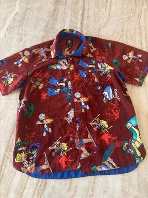 Men's vintage JNCO Flamehead USA Red & Blue Graphic Casual Button Down Shirt M